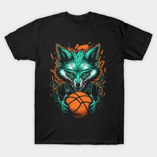 Neon Fox Basketball Player Retro 80s Ball Sports T-Shirt